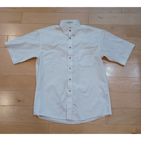 Enro Non-Iron 100% Twill Combed Cotton Short Sleeve Button Down Ivory Shirt LT - Picture 1 of 6